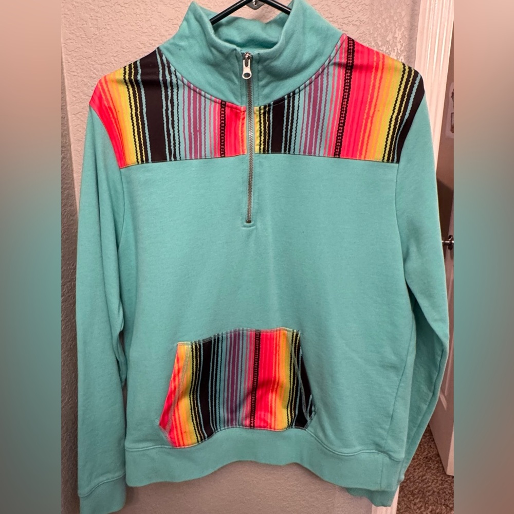 Crazy Train Serape Quarter Zip Pullover Teal Size… - image 2